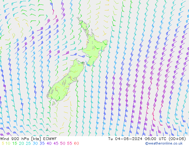 Wind 900 hPa ECMWF Út 04.06.2024 06 UTC