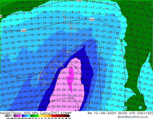 Z500/Regen(+SLP)/Z850 ECMWF wo 12.06.2024 00 UTC