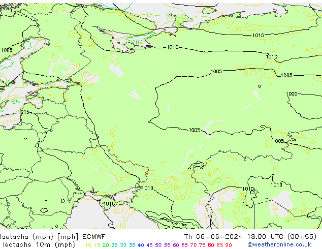 Isotachen (mph) ECMWF Do 06.06.2024 18 UTC