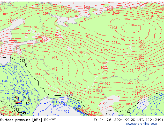 Surface pressure ECMWF Fr 14.06.2024 00 UTC