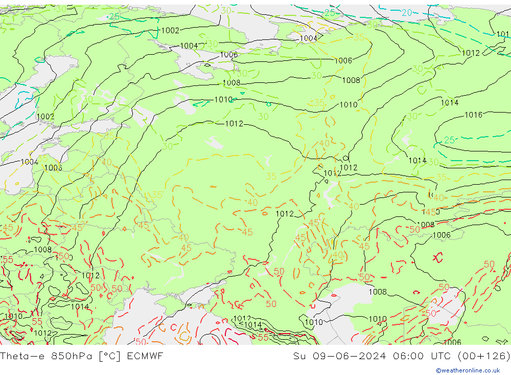 Theta-e 850hPa ECMWF  09.06.2024 06 UTC