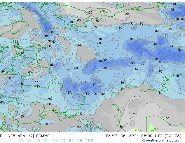 RH 925 hPa ECMWF Pá 07.06.2024 06 UTC