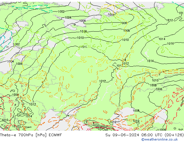 Theta-e 700гПа ECMWF Вс 09.06.2024 06 UTC