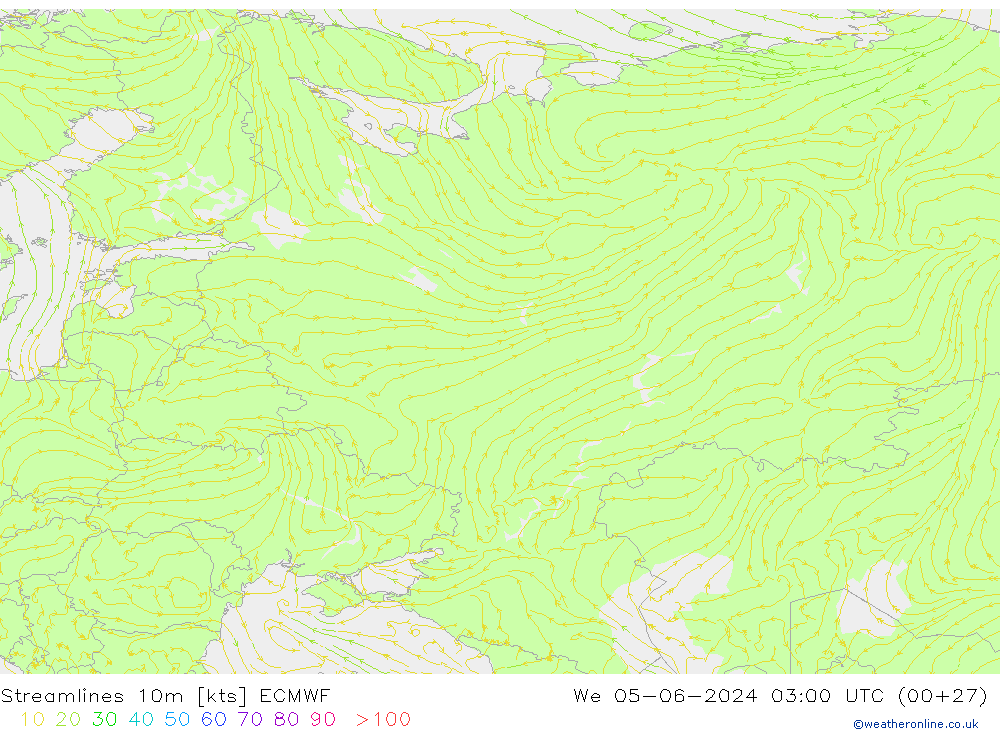 Streamlines 10m ECMWF We 05.06.2024 03 UTC