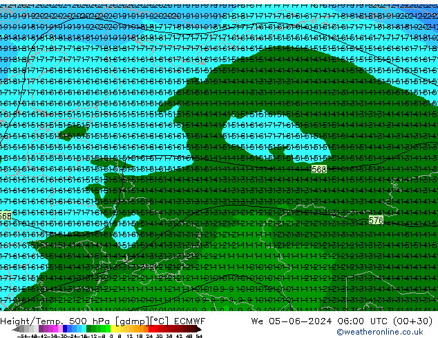 Z500/Rain (+SLP)/Z850 ECMWF We 05.06.2024 06 UTC