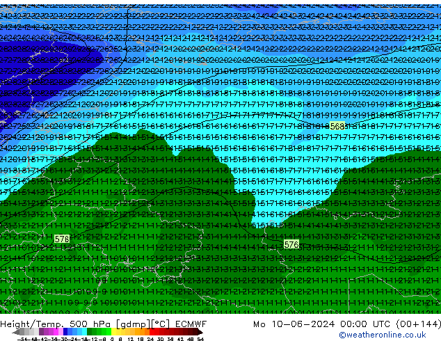 Z500/Rain (+SLP)/Z850 ECMWF Mo 10.06.2024 00 UTC