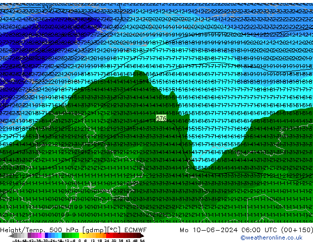 Z500/Rain (+SLP)/Z850 ECMWF Mo 10.06.2024 06 UTC