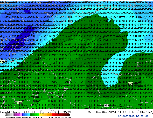 Z500/Rain (+SLP)/Z850 ECMWF Mo 10.06.2024 18 UTC