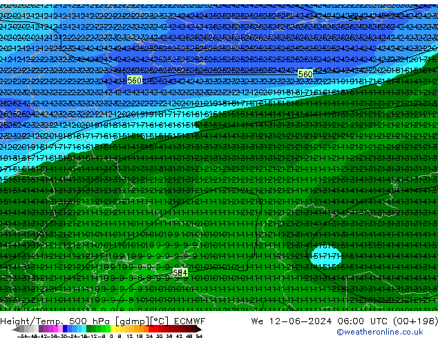 Z500/Yağmur (+YB)/Z850 ECMWF Çar 12.06.2024 06 UTC