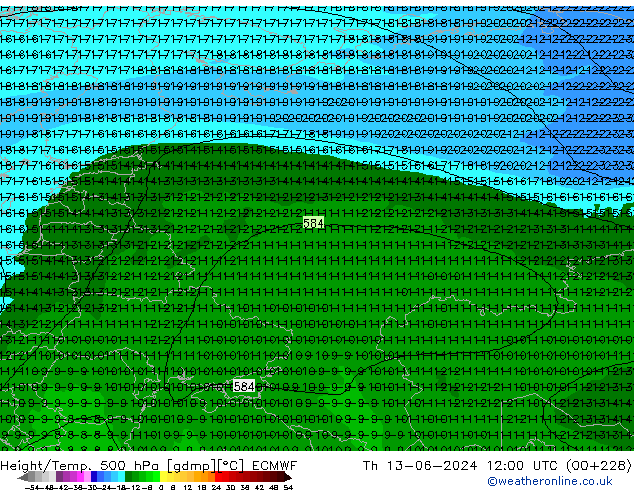 Z500/Rain (+SLP)/Z850 ECMWF jue 13.06.2024 12 UTC