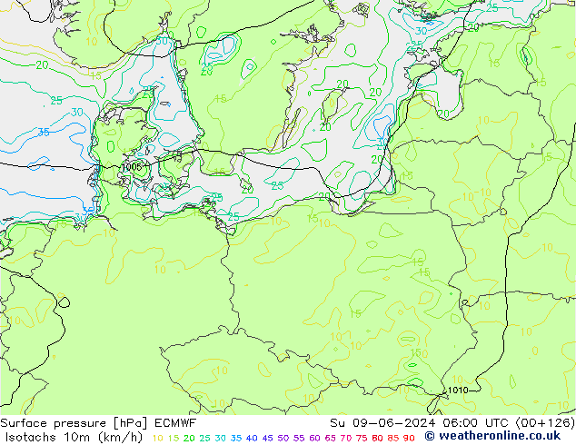 Isotachs (kph) ECMWF Dom 09.06.2024 06 UTC