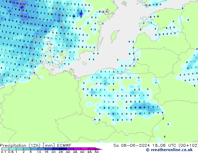 Précipitation (12h) ECMWF sam 08.06.2024 06 UTC