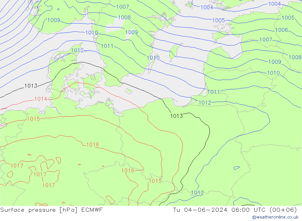 Surface pressure ECMWF Tu 04.06.2024 06 UTC