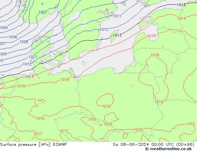 Surface pressure ECMWF Sa 08.06.2024 00 UTC