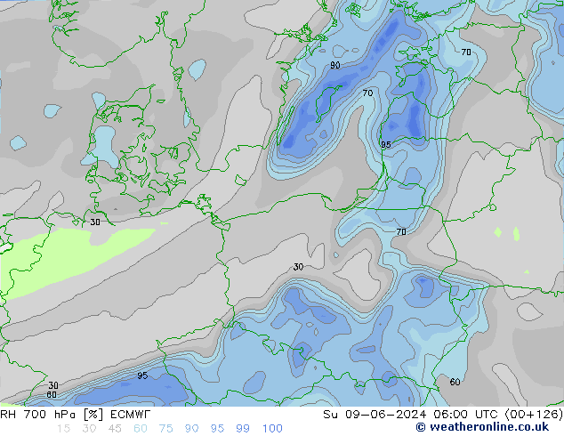 RH 700 hPa ECMWF Dom 09.06.2024 06 UTC