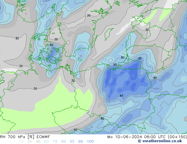 RH 700 hPa ECMWF Mo 10.06.2024 06 UTC