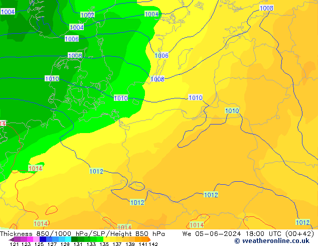 Schichtdicke 850-1000 hPa ECMWF Mi 05.06.2024 18 UTC