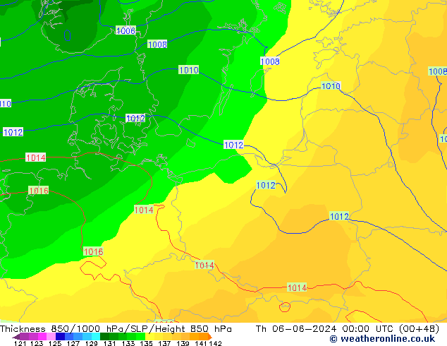 Thck 850-1000 hPa ECMWF gio 06.06.2024 00 UTC