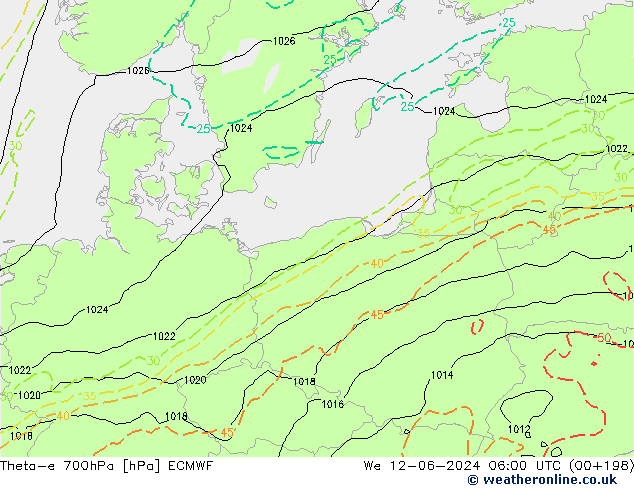 Theta-e 700гПа ECMWF ср 12.06.2024 06 UTC