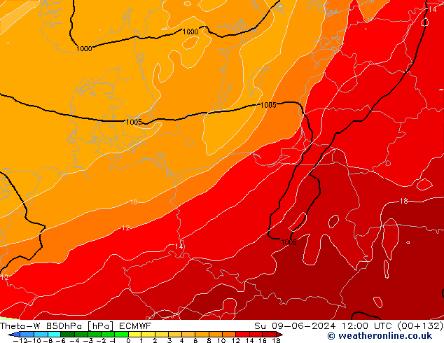 Theta-W 850hPa ECMWF Su 09.06.2024 12 UTC