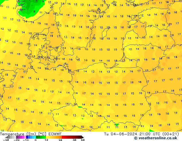 température (2m) ECMWF mar 04.06.2024 21 UTC
