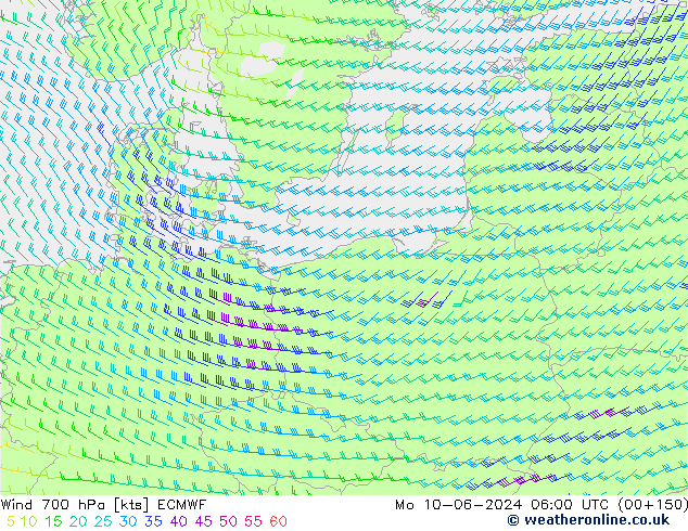 Wind 700 hPa ECMWF Mo 10.06.2024 06 UTC