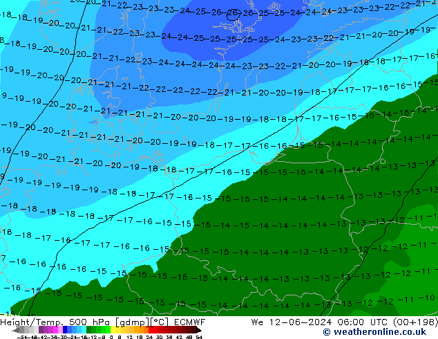 Height/Temp. 500 hPa ECMWF Mi 12.06.2024 06 UTC