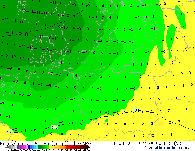 Hoogte/Temp. 700 hPa ECMWF do 06.06.2024 00 UTC