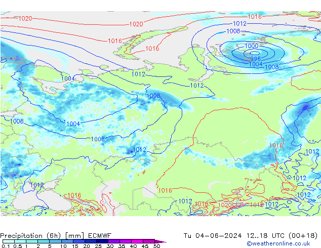 Z500/Rain (+SLP)/Z850 ECMWF wto. 04.06.2024 18 UTC