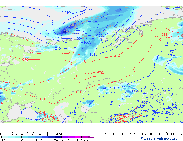 Z500/Rain (+SLP)/Z850 ECMWF We 12.06.2024 00 UTC