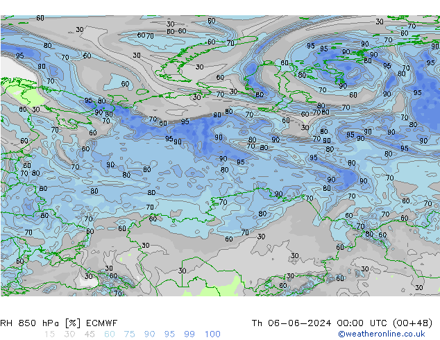 RH 850 hPa ECMWF  06.06.2024 00 UTC