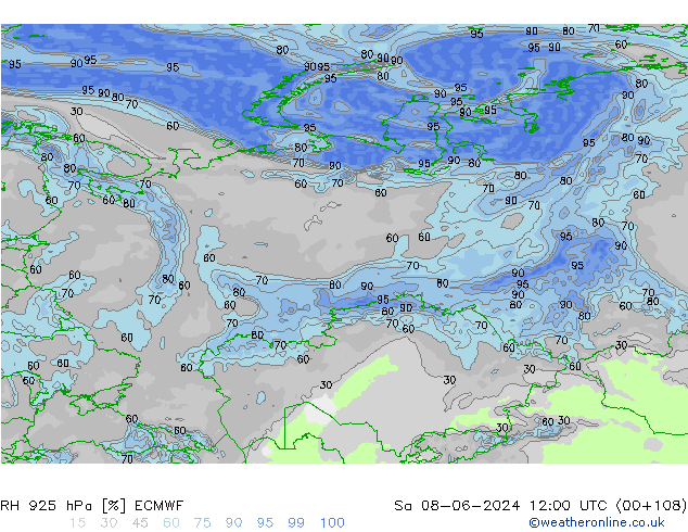 RH 925 hPa ECMWF Sa 08.06.2024 12 UTC