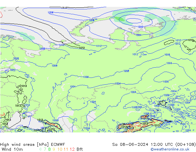 High wind areas ECMWF сб 08.06.2024 12 UTC