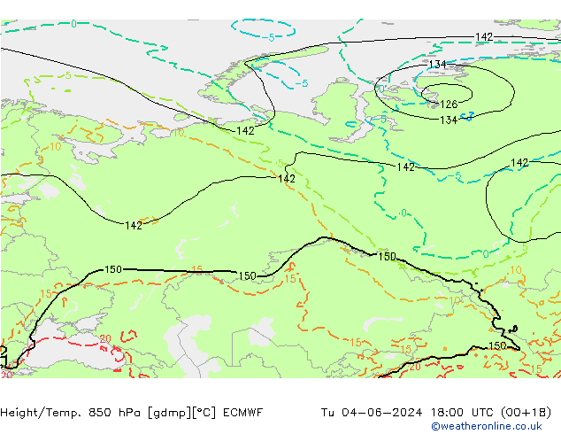 Z500/Rain (+SLP)/Z850 ECMWF wto. 04.06.2024 18 UTC