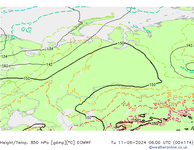 Geop./Temp. 850 hPa ECMWF mar 11.06.2024 06 UTC