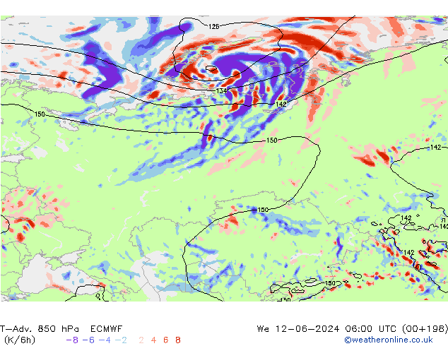 T-Adv. 850 hPa ECMWF mié 12.06.2024 06 UTC