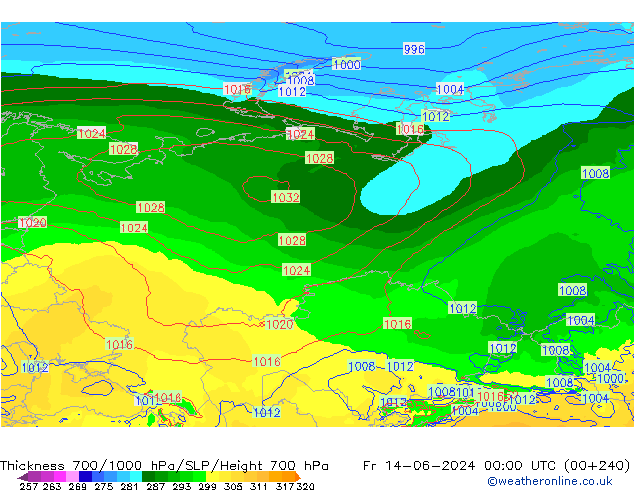 Thck 700-1000 hPa ECMWF  14.06.2024 00 UTC