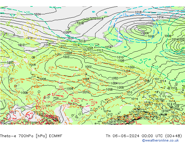 Theta-e 700hPa ECMWF jeu 06.06.2024 00 UTC