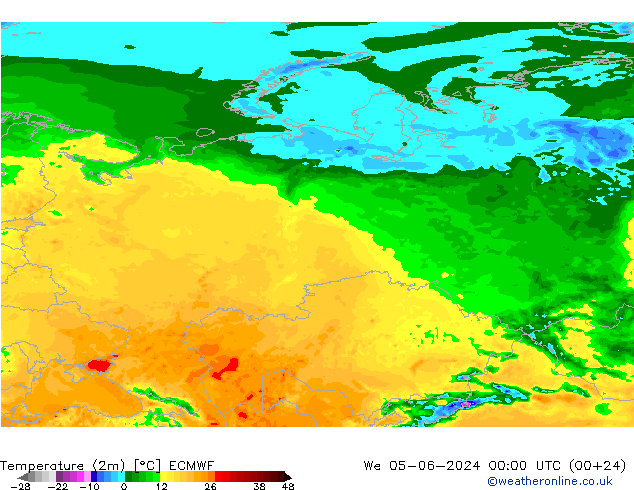 Temperatura (2m) ECMWF mer 05.06.2024 00 UTC