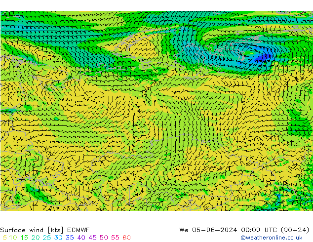 Viento 10 m ECMWF mié 05.06.2024 00 UTC