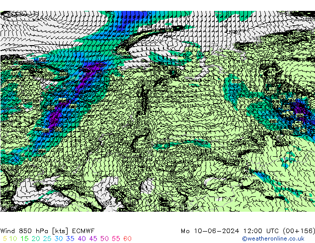 ветер 850 гПа ECMWF пн 10.06.2024 12 UTC