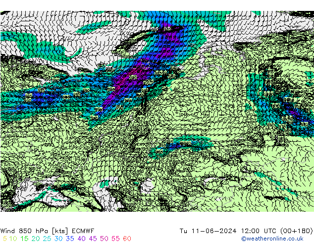 Vento 850 hPa ECMWF Ter 11.06.2024 12 UTC