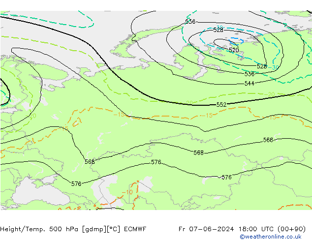 Height/Temp. 500 hPa ECMWF Fr 07.06.2024 18 UTC