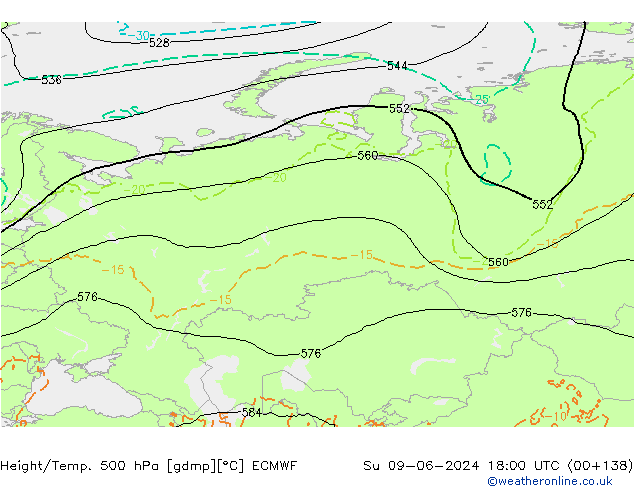 Z500/Regen(+SLP)/Z850 ECMWF zo 09.06.2024 18 UTC