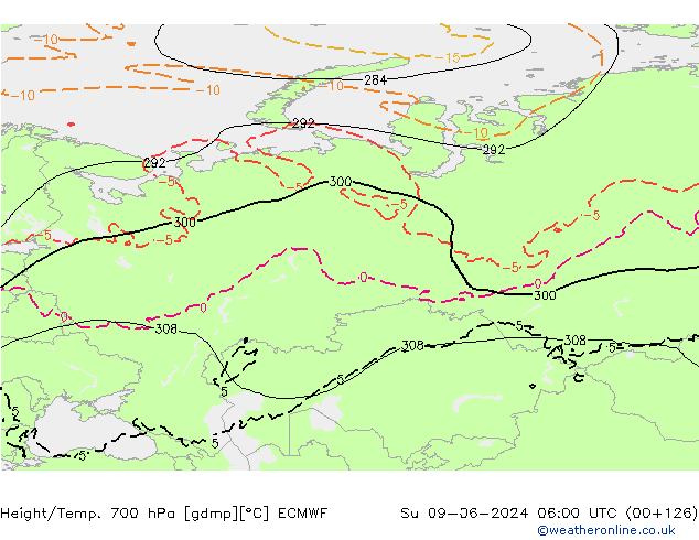 Height/Temp. 700 hPa ECMWF So 09.06.2024 06 UTC