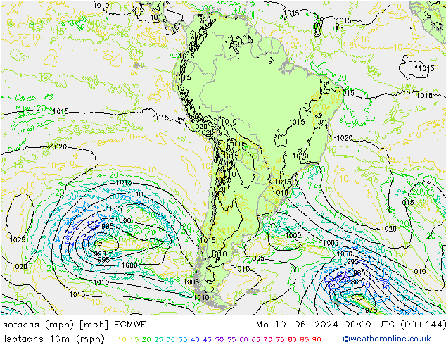 Eşrüzgar Hızları mph ECMWF Pzt 10.06.2024 00 UTC