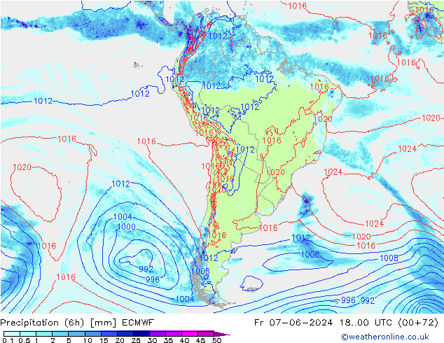 Z500/Rain (+SLP)/Z850 ECMWF Pá 07.06.2024 00 UTC