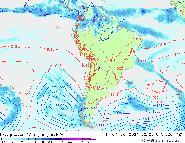 Z500/Rain (+SLP)/Z850 ECMWF Fr 07.06.2024 06 UTC