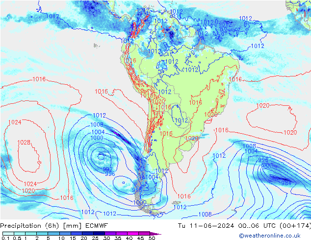 Z500/Rain (+SLP)/Z850 ECMWF Tu 11.06.2024 06 UTC