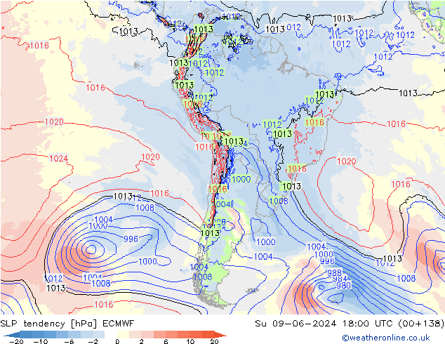 Tendenza di Pressione ECMWF dom 09.06.2024 18 UTC